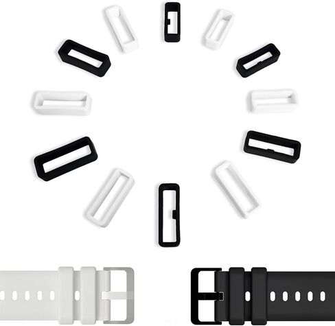 12pcs Watch Band Keepers - 14/16/18mm Silicone Watch Loops Retainer Loops - حلقات قفل بديلة للساعات الذكية والساعات الرياضية (6 أسود + 6 أبيض) in Saudi Arabia