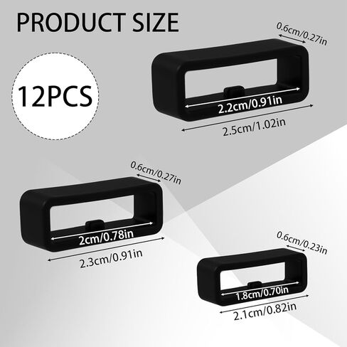 12pcs Watch Band Keepers - 14/16/18mm Silicone Watch Loops Retainer Loops - حلقات قفل بديلة للساعات الذكية والساعات الرياضية (6 أسود + 6 أبيض) in Saudi Arabia