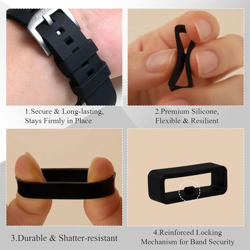 12pcs Watch Band Keepers - 14/16/18mm Silicone Watch Loops Retainer Loops - حلقات قفل بديلة للساعات الذكية والساعات الرياضية (6 أسود + 6 أبيض) in Saudi Arabia