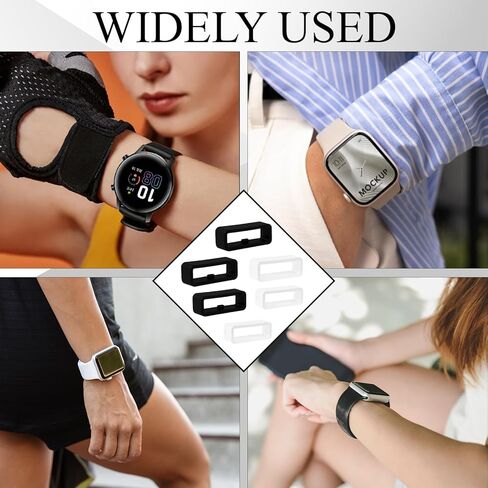 12pcs Watch Band Keepers - 14/16/18mm Silicone Watch Loops Retainer Loops - حلقات قفل بديلة للساعات الذكية والساعات الرياضية (6 أسود + 6 أبيض) in Saudi Arabia