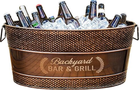 BREKX Personalized Aspen Stainless-Steel Metal Party Tub for Ice and Drinks, Beverage Chiller for Wedding, Anniversary, Housewarming, or Catering - Leak Resistant Glossy Sealed Finish - Large 6 Gallon in Kuwait