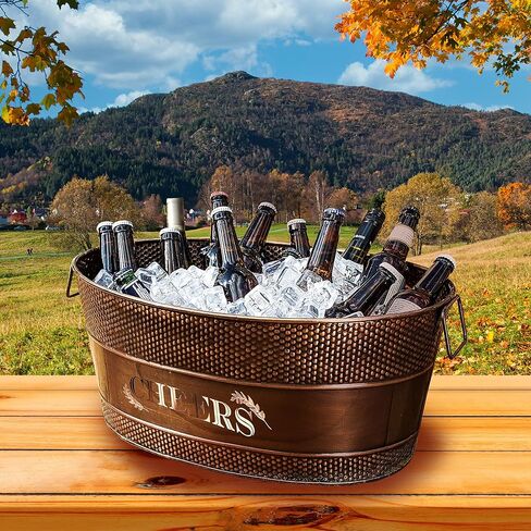 BREKX Personalized Aspen Stainless-Steel Metal Party Tub for Ice and Drinks, Beverage Chiller for Wedding, Anniversary, Housewarming, or Catering - Leak Resistant Glossy Sealed Finish - Large 6 Gallon in Kuwait