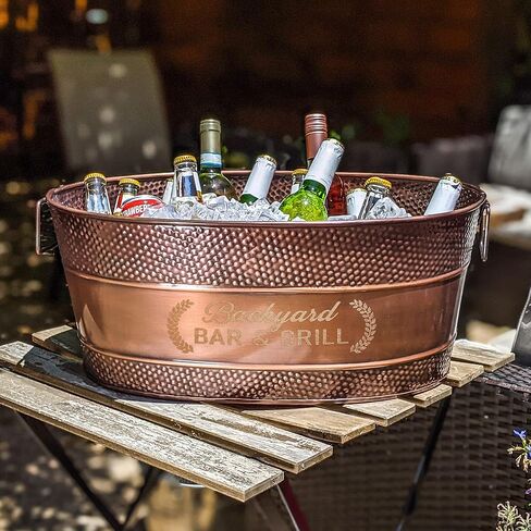 BREKX Personalized Aspen Stainless-Steel Metal Party Tub for Ice and Drinks, Beverage Chiller for Wedding, Anniversary, Housewarming, or Catering - Leak Resistant Glossy Sealed Finish - Large 6 Gallon in Kuwait