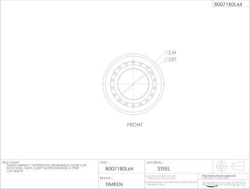 Timken M802011 Tapered Roller Bearing Outer Race Cup, Steel, Inch, 3.250" Outer Diameter, 0.7950" Cup Width in Saudi Arabia