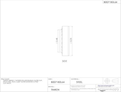 Timken M802011 Tapered Roller Bearing Outer Race Cup, Steel, Inch, 3.250" Outer Diameter, 0.7950" Cup Width in Saudi Arabia