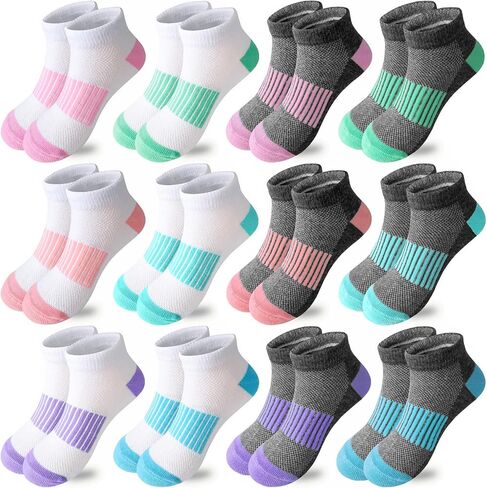 Bemeol 12 Pairs Girls Socks Ankle Socks Girls Athletic Running Low Cut Casual Sock for Little Big Kids in Kuwait