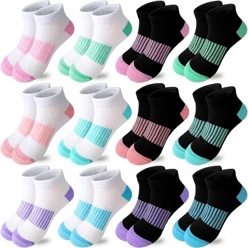 Bemeol 12 Pairs Girls Socks Ankle Socks Girls Athletic Running Low Cut Casual Sock for Little Big Kids in Kuwait