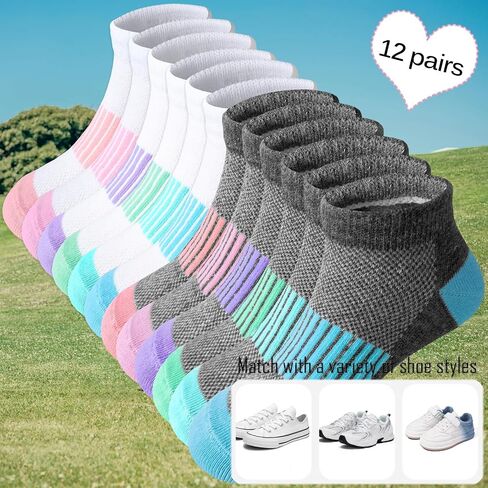 Bemeol 12 Pairs Girls Socks Ankle Socks Girls Athletic Running Low Cut Casual Sock for Little Big Kids in Kuwait