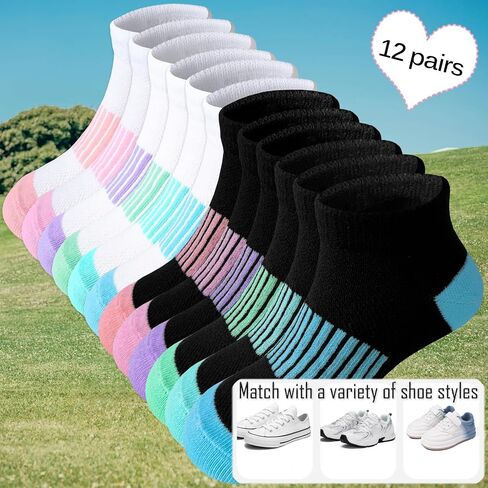 Bemeol 12 Pairs Girls Socks Ankle Socks Girls Athletic Running Low Cut Casual Sock for Little Big Kids in Kuwait