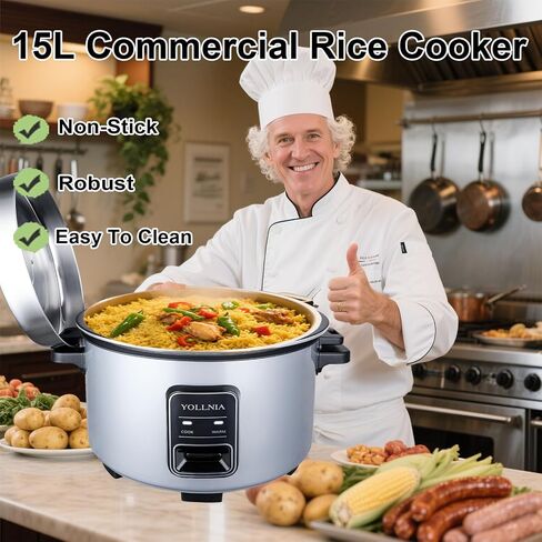 15L طباخ الأرز التجاري 84 كوب (مطبوخ) طباخ أرز كبير | 24 ساعة الحفاظ على الدفء | عملية واحدة لمسة ، أكثر دفئًا مع وعاء غير لاصقة | 1350W طبخ سريع الطبخ الكهربائي للمطعم in Saudi Arabia