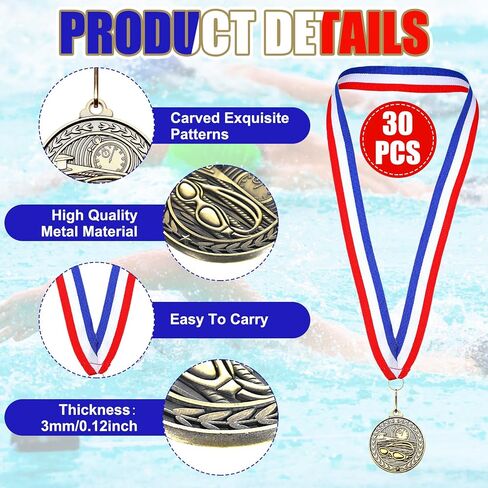 REMOULY 30/60 PCS ميداليات السباحة لجائزة 2 '' 'Trophy Medals Medal Gold Medal Medal Prize First Place مع شرائط الرقبة لفرق المنافسة الرياضية للبطولات الكبار in Saudi Arabia