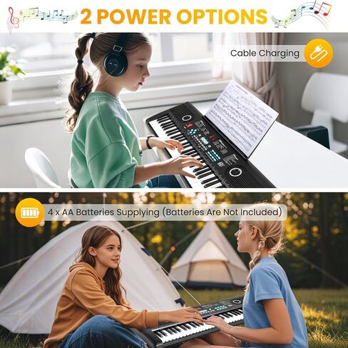 Honey Joy 61 لوحة مفاتيح مفتاح البيانو ، لوحة مفاتيح الموسيقى الرقمية مع 100 Timbres ، 100 إيقاعات ، ميكروفون ، ملصقات رئيسية ، حالة حمل ، حامل موسيقى ، بيانو كهربائي محمول للأطفال البالغين ، الأسود ، الأسود in Saudi Arabia