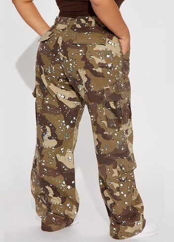 Camo Cargo Pants for Women High Waist Army Fatigue Baggy Straight Wide Leg Camouflage Pockets Jogger Sweatpants in Kuwait