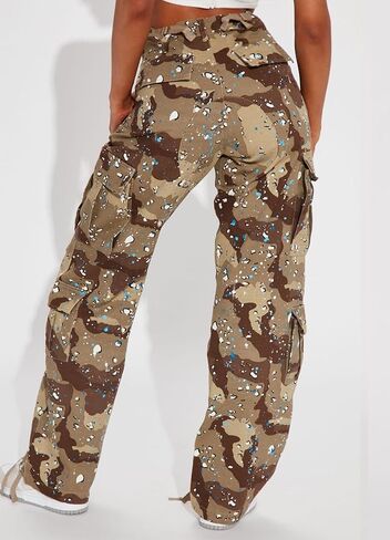 Camo Cargo Pants for Women High Waist Army Fatigue Baggy Straight Wide Leg Camouflage Pockets Jogger Sweatpants in Kuwait
