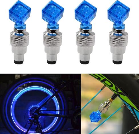 8 حزمة صمام ساق LED CAP للدراجة دراجة سيارة الدراجات النارية مصباح الإطارات الإطارات لزيادة الرؤية الليلية والسيئة للطقس للسلامة (الزهر ، الأزرق) in Kuwait