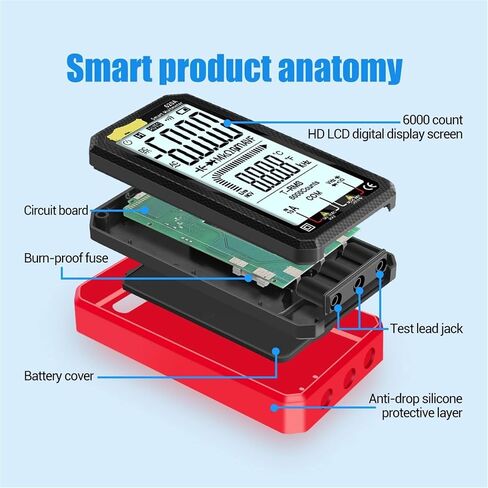 مستنير الإشارة الحالي الرقمي Multimeter Transistor Testers 6000 Counts True RMS Auto Capacitance Capacitance Meter Resistance (اللون: أسود) in Saudi Arabia