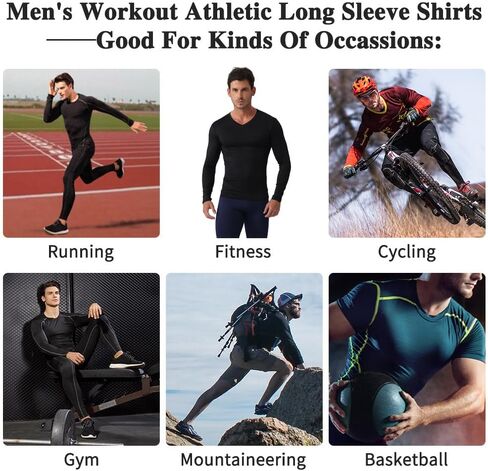 Men's Compression Shirt V Neck Long Sleeve Workout Shirts Cool Dry Athletic Gym Undershirts Active Sports Baselayer Tops in Saudi Arabia