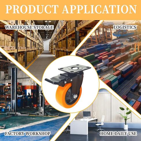 عجلات 3 بوصة العجلات ， العجلات مجموعة من 4 من الخدمة الثقيلة مع المكابح ， 360 ° عجلات Workbench للعربات ، وألعاب البولي يوريثان البرتقالية للأثاث والمعدات (Orange 2 × دوارة و 2 × الفرامل ، 4 بوصة) in Kuwait