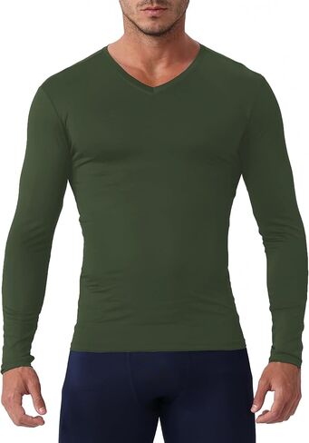 Men's Compression Shirt V Neck Long Sleeve Workout Shirts Cool Dry Athletic Gym Undershirts Active Sports Baselayer Tops in Saudi Arabia
