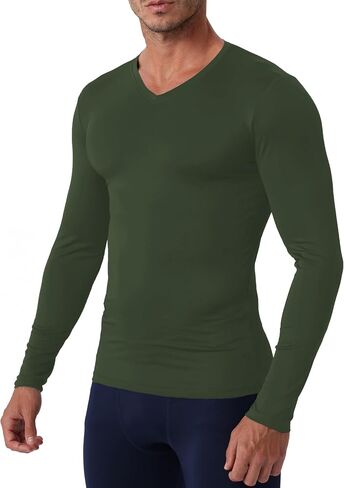 Men's Compression Shirt V Neck Long Sleeve Workout Shirts Cool Dry Athletic Gym Undershirts Active Sports Baselayer Tops in Saudi Arabia