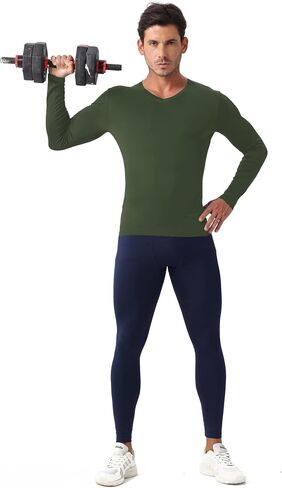 Men's Compression Shirt V Neck Long Sleeve Workout Shirts Cool Dry Athletic Gym Undershirts Active Sports Baselayer Tops in Saudi Arabia