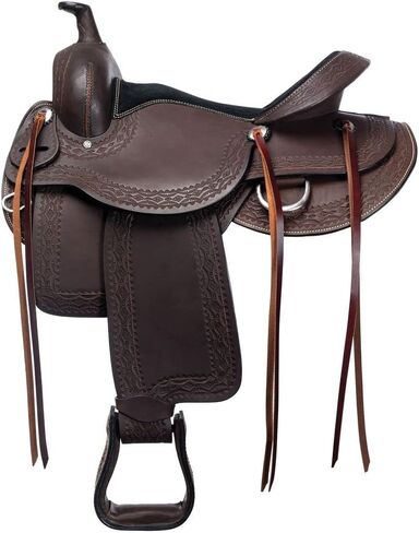 Double S Oiled Trail Saddle | Beautifully Hand Tooled | Generously Padded Seat | Lightweight & Maintenance Free | Stainless Steel Hardware | Saddle Bag Compatible | in Saudi Arabia