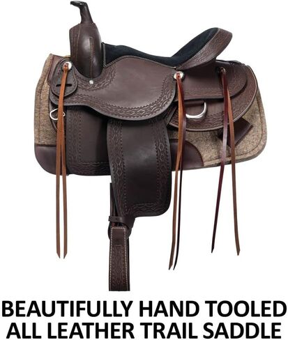 Double S Oiled Trail Saddle | Beautifully Hand Tooled | Generously Padded Seat | Lightweight & Maintenance Free | Stainless Steel Hardware | Saddle Bag Compatible | in Saudi Arabia