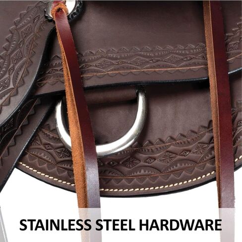 Double S Oiled Trail Saddle | Beautifully Hand Tooled | Generously Padded Seat | Lightweight & Maintenance Free | Stainless Steel Hardware | Saddle Bag Compatible | in Saudi Arabia