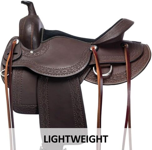 Double S Oiled Trail Saddle | Beautifully Hand Tooled | Generously Padded Seat | Lightweight & Maintenance Free | Stainless Steel Hardware | Saddle Bag Compatible | in Saudi Arabia