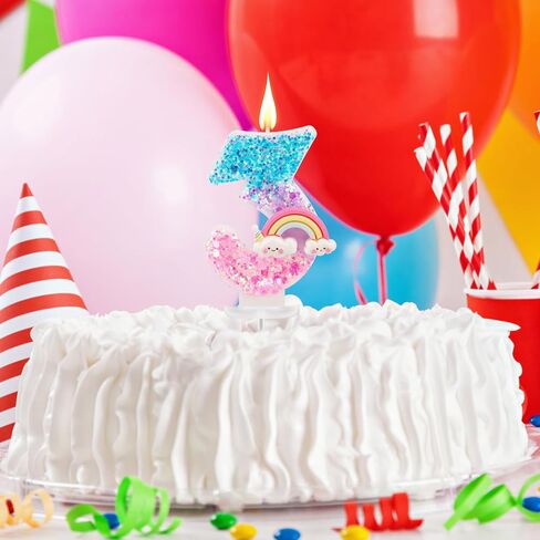 قوس قوس قزح رقم عيد ميلاد شمعة ثمانية ، شموع عيد ميلاد معكرون الثامن اللامع اللامع كاريكاتير مواضيع حفلات الاحتفالات الذكرى الاحتفالات ديكورات كعكة قوس قزح (رقم 8) in Kuwait