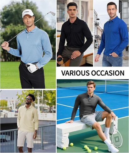 ZITY Long Sleeve Polo Shirts for Men 3 Pack Collared Performance Golf Polos Mens Casual Shirts Moisture Wicking Workwear in Kuwait
