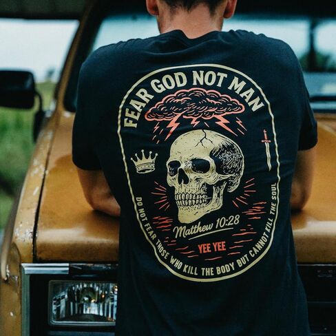 Yee Yee Apparel Fear of God T Shirt – Men’s Graphic Tees and Short Sleeve Shirts with Front and Back Design (Large) in Saudi Arabia