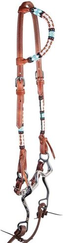 Schneiders مزدوجة S مطرز واحد الأذن headstall | رائع حصان تاك | تصميم أنيق بالخرز | Premium 5/8 "Harness Leather | تصميم أذن مدفوقة قابل للتعديل in Saudi Arabia