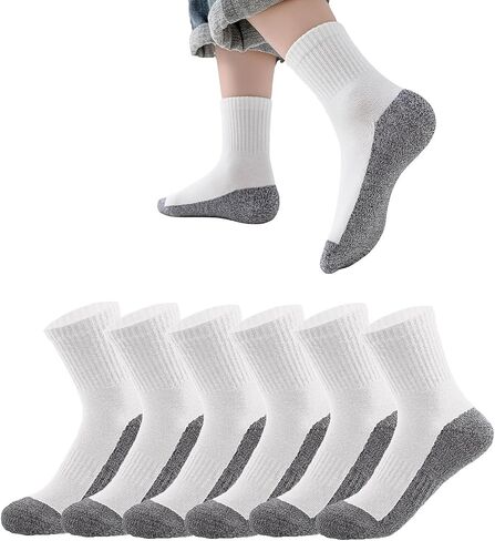 Boys White Crew Dress Socks 6 Pairs Little Kids Boy Girls Seamless School Uniform Daily Comfort Cotton Socks 3-12Y in Kuwait