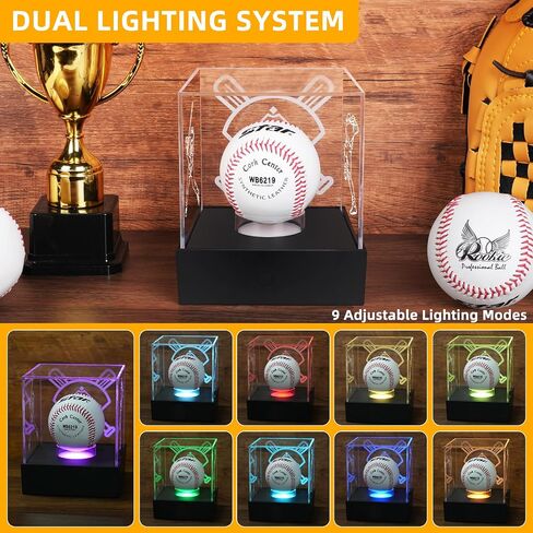 علبة عرض لعبة البيسبول مع مصابيح LED Baseball Holder Display مع نقوش ، وحالة بيسبول تضيء للعرض ، و Clear Stand Stand Clear Clear Clear For Memorabilia ، و Softball Golf Baseball Case in Saudi Arabia