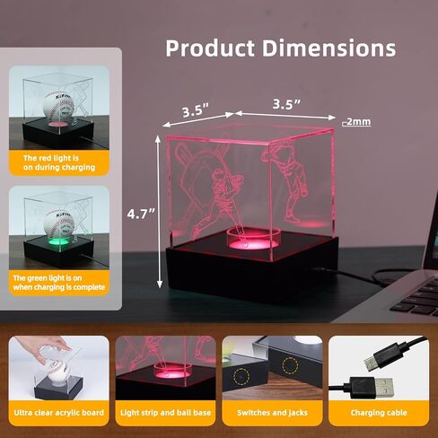 علبة عرض لعبة البيسبول مع مصابيح LED Baseball Holder Display مع نقوش ، وحالة بيسبول تضيء للعرض ، و Clear Stand Stand Clear Clear Clear For Memorabilia ، و Softball Golf Baseball Case in Saudi Arabia