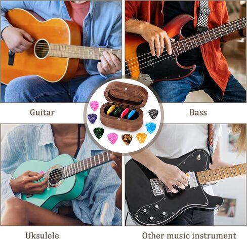 DoubleCare Walnut Guitar Pick Case مع 12 اختيار السليلويد في 3 سماك in Kuwait