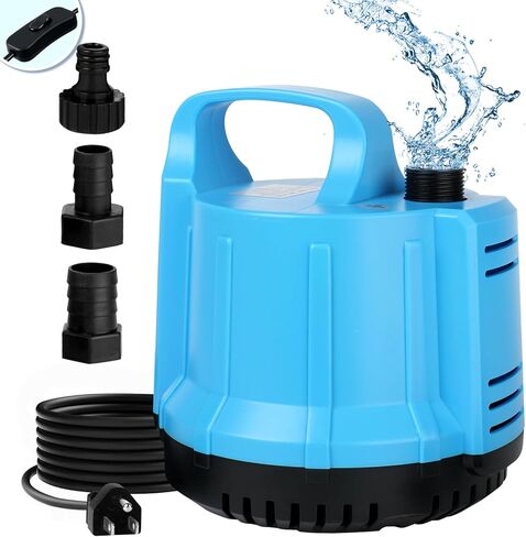 1200 GPH 115W مضخة مياه غاطسة للكبير من 140-300 جالون أسماك ، بركة ، حوض السمك ، نافورة ، استنزاف حمام السباحة ، نظام مائي ، مضخة ماء 8.2 قدم سلك الولايات المتحدة 3-plug ، 3 فوهات مخرج الأزرق in Kuwait