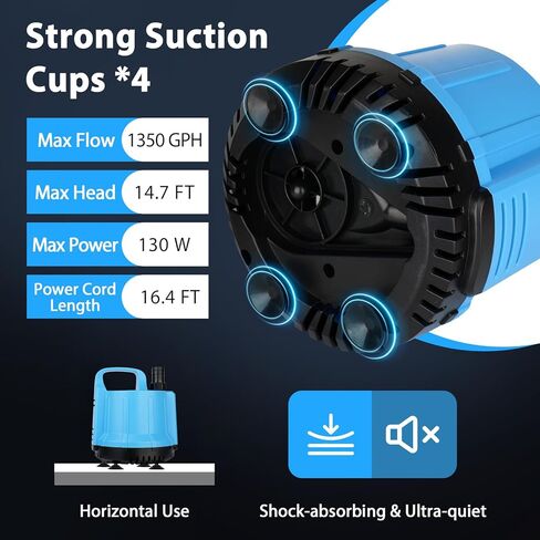 1200 GPH 115W مضخة مياه غاطسة للكبير من 140-300 جالون أسماك ، بركة ، حوض السمك ، نافورة ، استنزاف حمام السباحة ، نظام مائي ، مضخة ماء 8.2 قدم سلك الولايات المتحدة 3-plug ، 3 فوهات مخرج الأزرق in Kuwait