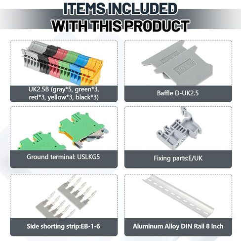 DIN Rail Terminal Block Kit 20 Dinkle DK2.5N DIN Terminal Block Concls 12-22 AWG GAUGE 32A 690V 8'ALUMINUM السكك الحديدية مع كتل أرضية تغطي قوسين لمشروع تقاطع صندوق الوصلات in Saudi Arabia