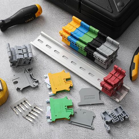 DIN Rail Terminal Block Kit 20 Dinkle DK2.5N DIN Terminal Block Concls 12-22 AWG GAUGE 32A 690V 8'ALUMINUM السكك الحديدية مع كتل أرضية تغطي قوسين لمشروع تقاطع صندوق الوصلات in Saudi Arabia