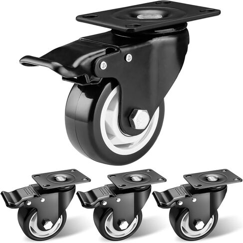 3 Inch Caster Wheels, Plate-Swivel Casters Set of 4, 1200 lbs Heavy Duty Casters with Wheel Lock, Black Polyurethane Workbench-Industrial Casters Furniture-Castor Wheels in Saudi Arabia