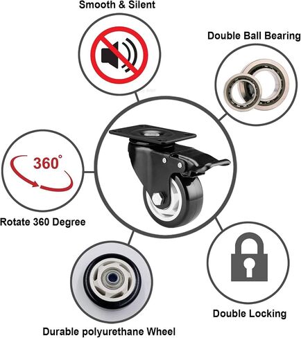 3 Inch Caster Wheels, Plate-Swivel Casters Set of 4, 1200 lbs Heavy Duty Casters with Wheel Lock, Black Polyurethane Workbench-Industrial Casters Furniture-Castor Wheels in Saudi Arabia