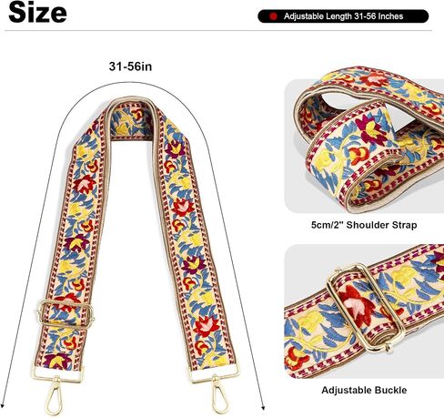 TULOBI Vintage Embroidery Purse Strap Replacement Crossbody forHandbags Women, 2 inch Wide Guitar Strap for Purses Crossbody, Adjustable 31-56 inches Bag Strap (Red) in Kuwait