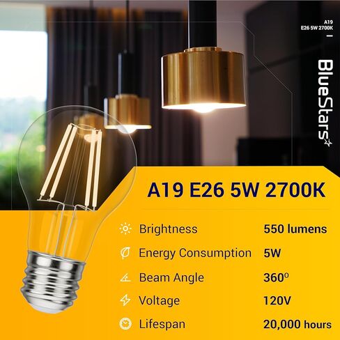 BlueStars G45 E26 Edison LED Filament Globe Bulb 120V 5W (60 Watt Equivalent), 2700K Warm White Light 550lm Non-Dimmable for Indoor Outdoor Holiday Home Decoration - 3 Packs in Saudi Arabia
