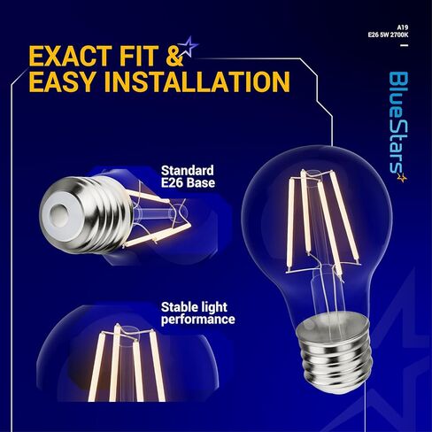 BlueStars G45 E26 Edison LED Filament Globe Bulb 120V 5W (60 Watt Equivalent), 2700K Warm White Light 550lm Non-Dimmable for Indoor Outdoor Holiday Home Decoration - 3 Packs in Saudi Arabia