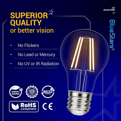 BlueStars G45 E26 Edison LED Filament Globe Bulb 120V 5W (60 Watt Equivalent), 2700K Warm White Light 550lm Non-Dimmable for Indoor Outdoor Holiday Home Decoration - 3 Packs in Saudi Arabia