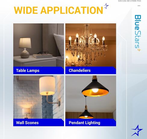 BlueStars G45 E26 Edison LED Filament Globe Bulb 120V 5W (60 Watt Equivalent), 2700K Warm White Light 550lm Non-Dimmable for Indoor Outdoor Holiday Home Decoration - 3 Packs in Saudi Arabia