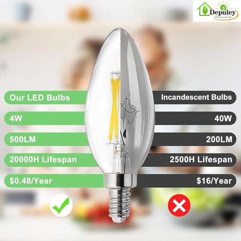 مصابيح مصباح LED Depuley E26: 12 حزمة مصابيح تشاندلاير لمبة 6W مكافئة 60W-Edison Vintage Light in Kuwait