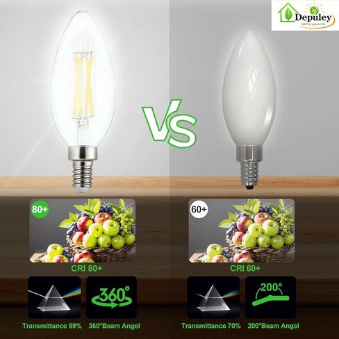 مصابيح مصباح LED Depuley E26: 12 حزمة مصابيح تشاندلاير لمبة 6W مكافئة 60W-Edison Vintage Light in Kuwait